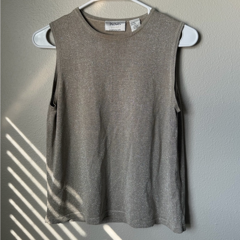 Kevo Silk Blend Silver Metallic Shimmer Knit Sleeveless Tank Top Shell Women’s L - Picture 2 of 4